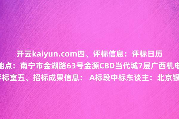 开云kaiyun.com 四、评标信息: 评标日历:2024年11月18日 评标地点:南宁市金湖路63号金源CBD当代城7层广西机电缔造招标有限公司评标室 五、招标成果信息: A标段中标东谈主:北京银信永恒科技股份有限公司 中标总价:899500.00元 发票税率:实行升值税税率6% B标段中标东谈主:南宁市韬创永业信息本领有限公司 中标总价:1543500.00元 发票税